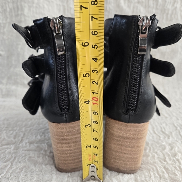 Women's Black‎ Western Strappy Ankle Boots Buckle Cowgirl Block Heel Sz 6.5 - Picture 6 of 9